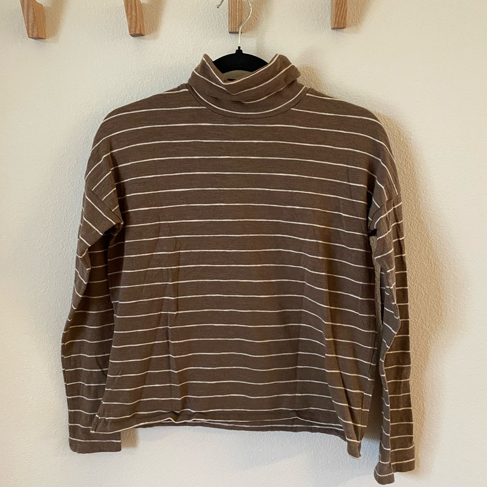 Madewell Brown and White Striped Turtleneck